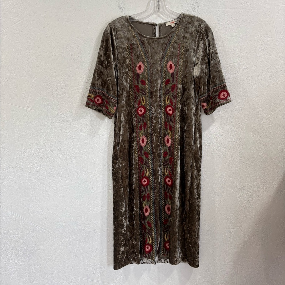 Orange Creek Crushed Velvet Embroidered Midi Dress
